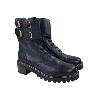 See By Chloe Mallory Lace Leather Combat Biker Boots Womens US 10 - EU 40 Black - Bild 1 von 9