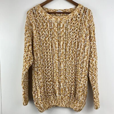 LulaRoe size Large Women’s Mustard Yellow Brown Long Sleeve Open Knit Sweater - Image 1 of 4