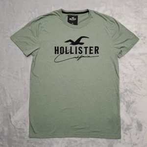 Hollister Shirt Mens M Green Logo Spellout Patch Embroidered Retro Y2K TEE - Picture 1 of 8