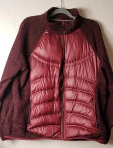 London Fog Womens Burgundy Zip Up Puffer Coat Size XXL Pockets Knit Sleeves - Picture 1 of 15