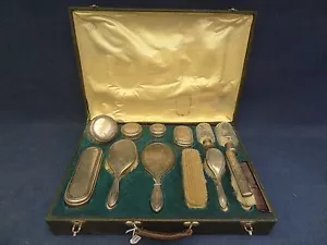 ANTIQUE VANITY BOX CRYSTAL & SILVER STERLING DELHEID & VSL Box and 13 pcs - Picture 1 of 12