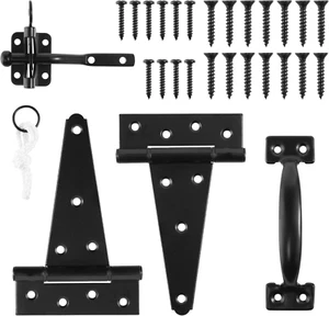 Heavy Duty Gate Hardware Kit,With Self Locking Gate Latch,2 PCS 6Inch T-Hinges,1 - Picture 1 of 12