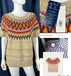 New NWT Ralph Lauren XL Womens Jacquard Sweater Knit Short Sleeve Polo $298 - Picture 1 of 14