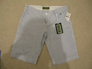 Seersucker Shorts Women Sz 3 4 Blue White Stripe Long U.S. Polo Association - Picture 1 of 5