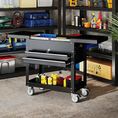 HOMCOM Werkstattwagen abschließbar mit 2 Schubladen, Schiebedeckel, Ablage - Bild 1 von 4