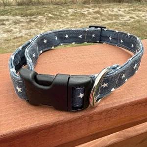 Hundehalsband blau mit weißen Sternen groß - XL verstellbar 26" lang hergestellt in Mississippi - Bild 1 von 7