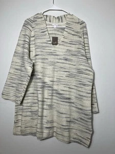 NEW!!! JJill Tunic V Neck Sweater Sz XLP Heatherd Ivory Cotton Blend Lightweight - Picture 1 of 8