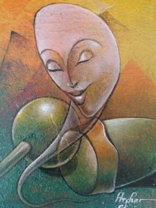 Original haitianisches Gemälde FRAUEN GEIST Acryl auf Karton signiert Bogenschütze 7"x5" NEU - Bild 1 von 5