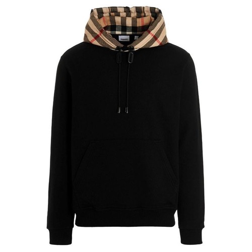 Felpa con cappuccio Burberry vintage dettagli check nera 8058117 124399525