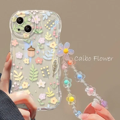 Cute Little Flower Cream Case For Various Phone Fashion Cover Skin +Flower Chain - Image 1 of 4