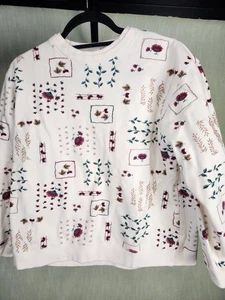 Classic Elements White Floral Print Sweatshirt Womens Large Petite A9 - Picture 1 of 4
