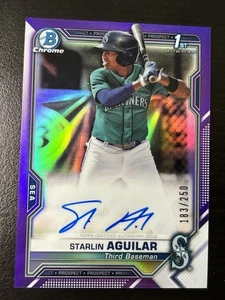 2021 Starlin Aguilar 1st Bowman Chrome Prospect Auto Purple Refractor Seattle - Picture 1 of 10