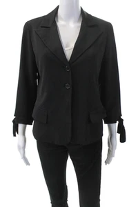 Yansi Fugel Womens Textured Lined Button Collared Blazer Black Size 08 - Picture 1 of 5
