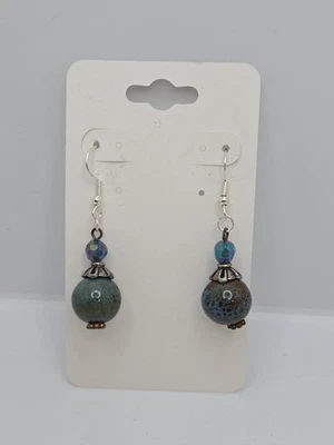 Pendientes colgantes redondos con cuentas turquesa cuarzo verde azul polvoriento Foto 1 de 4