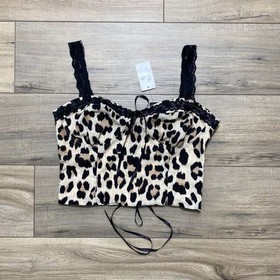 Windsor Womens Leopard Print Corset Cropped Top Size Medium Brown Tan