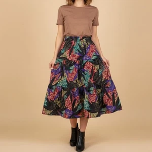 Falda midi de colección años 90 Fritzi California abstracta tropical en capas cintura elástica talla M - Imagen 1 de 8
