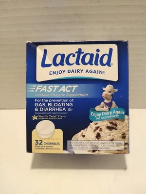 🔥Lactaid Fast Act Lactase Enzyme Supplement Vanilla Twist 32 Chewables Exp 6/27 - Image 1 of 4