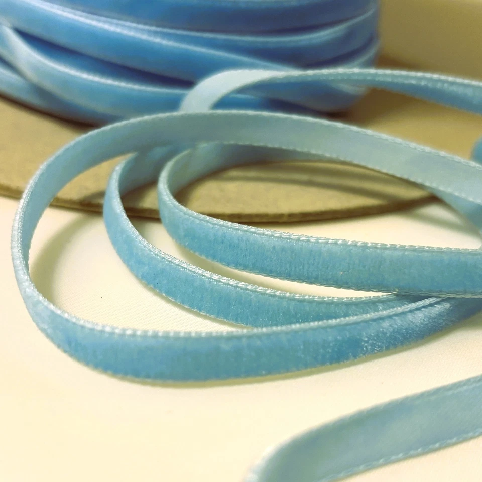 Swiss Velvet Ribbon Nylvalour Single Sided Soft Luxurious Blue 7mm 10 yds - Image 1 of 2