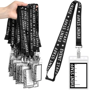 25 Pcs Black Event Staff Lanyards with 25 Pcs Plastic Clear Id Badge Holders ... - Picture 1 of 6