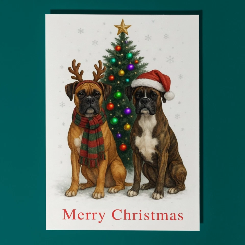 SMART JESTER Boxer Dogs Duo Merry Christmas Premium Card and Envelope - Personalised card