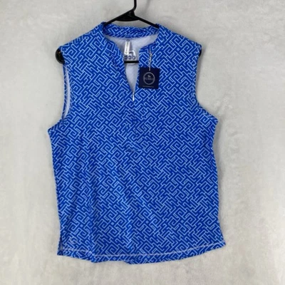 Top The Bubble para mujer xL azul sin mangas 1/4 cremallera cuello banda polo golf $115 Foto 1 de 4