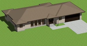 Ranch Style House Plans 1740 sq. ft. 3 bedrooms, outdoor deck, study, kitchen. - Picture 1 of 4