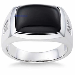 Natürlicher schwarzer Onyx & CZ Edelsteine mit 925 Sterling Silber Ring für Herren #C900 - Bild 1 von 5
