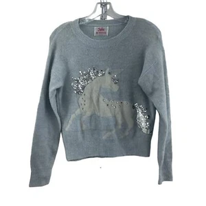 Justice Blue Girls Embellished Unicorn Pullover Knit Sweater Size 10 Acrylic - Picture 1 of 5