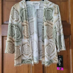 Neu mit Etikett Vintage Damengröße 6 Cartise International kurz geschnittene elegante Perlen-Cardigan Wickeloptik - Bild 1 von 6