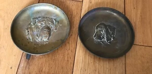 2x Vintage Brass Trinket Dish Embossed Dog Round Shape 5" -DA - Picture 1 of 5