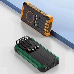 30000mAh 5V 2A Solar Charger Power Bank Built-in Cables Wireless Fast Charging - Picture 1 of 14