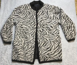 Vintage Venesha 80% Angora Zebra Fuzzy Jacket Toggle Lined Coat Large - Picture 1 of 11