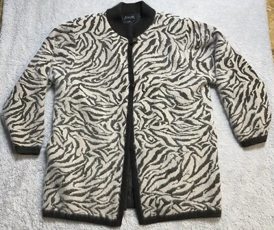 Vintage Venesha 80% Angora Zebra Fuzzy Jacket Toggle Lined Coat Large - Image 1 of 4