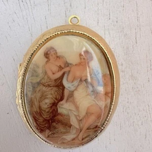 Vintage Emaille & goldfarben oval Medaillon Anhänger viktorianischer edwardianischer Stil - Bild 1 von 3