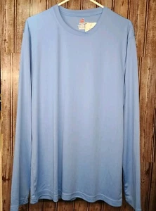 Hanes Mens Large Long Sleeve Cool Dri Performance T-Shirt UPF 50+ Light Blue - Picture 1 of 7