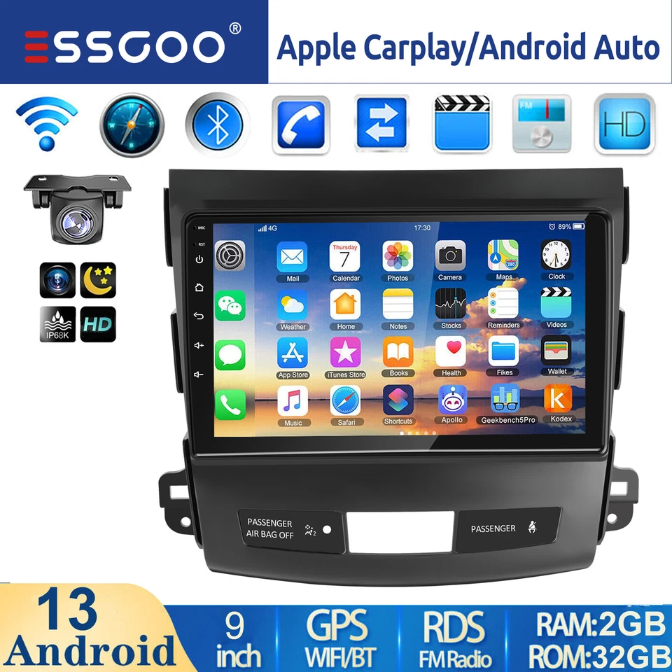 Android 13 Carplay Autoradio GPS +Kam Für Mitsubishi Outlander Citroen C-Crosser - Bild 1 von 4