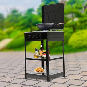 Outdoor 300000 BTU Stove Propane 4 Burner Portable Cooker BBQ Grill Windshelter - Picture 1 of 23