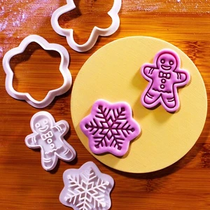 Gingerbread Man & Snowflake Mini 2" Cookie Cutter & Stamp Set Christmas treats - Picture 1 of 6
