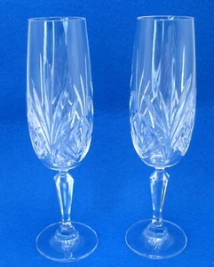 Lot of 2 Newlywed Wedding Crystal 8" Champagne Flutes - Lenox or Waterford? - Picture 1 of 6