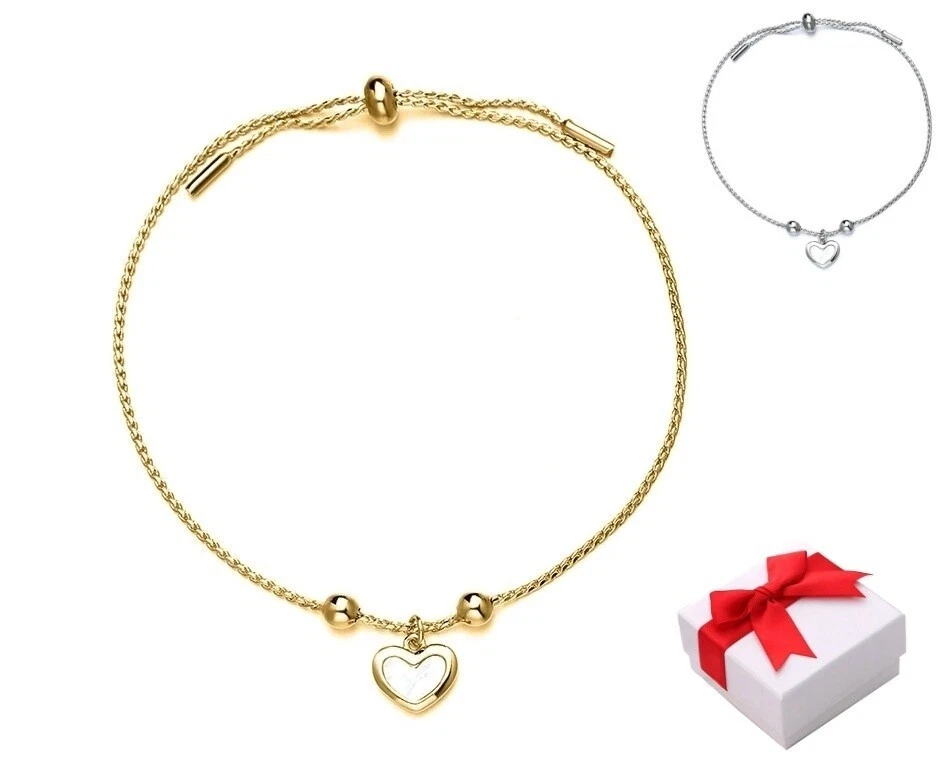 Herz Armband 925 Silber Verstellbar bis 20cm Gold Silber Quarz Damen Geschenkbox - Bild 1 von 4