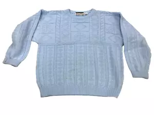 Maglione pullover Bramble Lane donna grande blu maglia cavo girocollo vintage - Foto 1 di 6