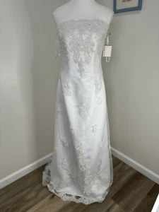 David’s Braidal Wedding Dress New White Plume Diamonds Size 12 - Picture 1 of 22
