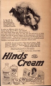 1919 Hinds Cream Print Ad Honey and Almond Face hand Skin Complexion Woman Horse - Picture 1 of 1