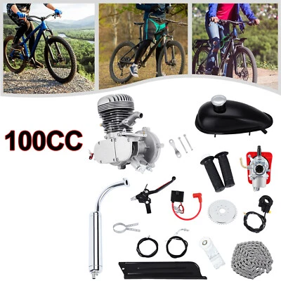 H-YEEU Juego de motor de 2 tiempos 100cc bicicleta gasolina motor auxiliar plata negro