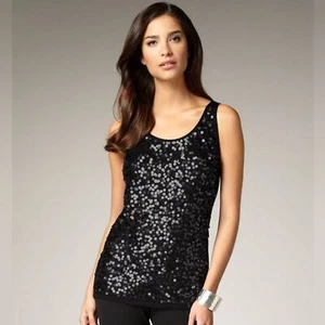 Eileen Fisher Sequin Tank Black Sleeveless 100% Merino Wool Party Knit Small - Picture 1 of 7
