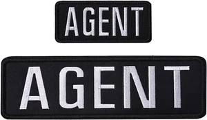 2 Agent Vest Patches Embroidery Patch 3x10” & 2x4” w Hook White Letters on Black - Picture 1 of 11