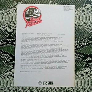 Judy Collins Amazing Grace Elektra Press Release DJ info Sheet Given to a BBC DJ - Picture 1 of 1
