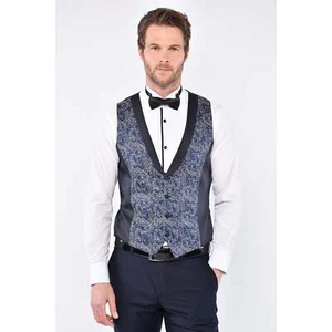 Mens Wedding Tailored Slim Fit Swirl Jacquard Pattern Design Waistcoat - Picture 1 of 9