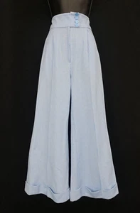 Pantalone vintage anni 70 blu bianco gamba larga, palazzo fondo a campana vita alta S 26 30 - Foto 1 di 12