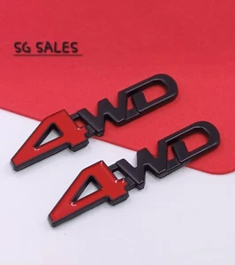 4WD Metal Badge Red & Black Sticker for Cars 4x4 SUV 4 Wheel Drive 2pcs💥 - Picture 1 of 3